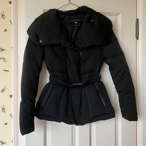 Zara Black Down Belted Puffer Jacket